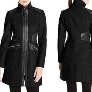 Via Spiga Black Coat with Leather Accents
